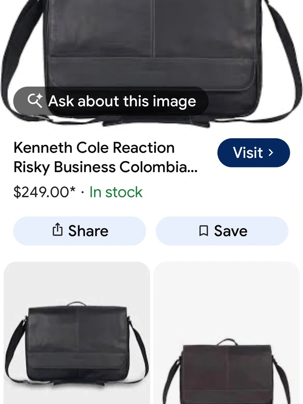Kenneth Cole Reaction Black Leather Messenger Bag with Adjustable Strap